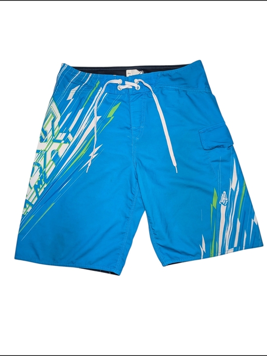 Fox Other - Fox Men’s 32 Waist Bright Blue Swim Board Shorts White Drawstring Velcro Tie